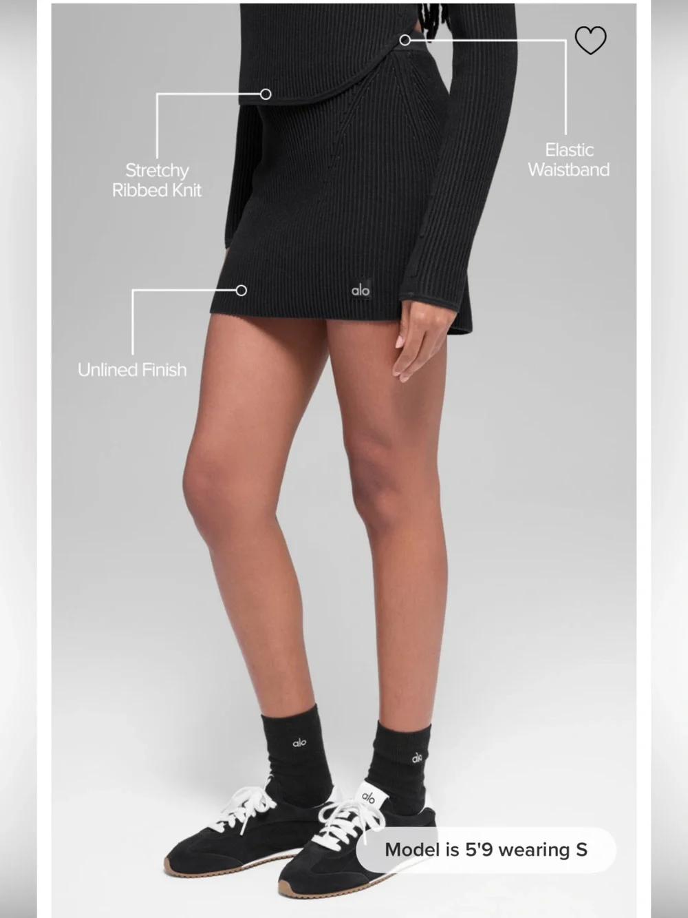 NWT Alo Denim Knit High-Waist Skirt - Black/Anthracite